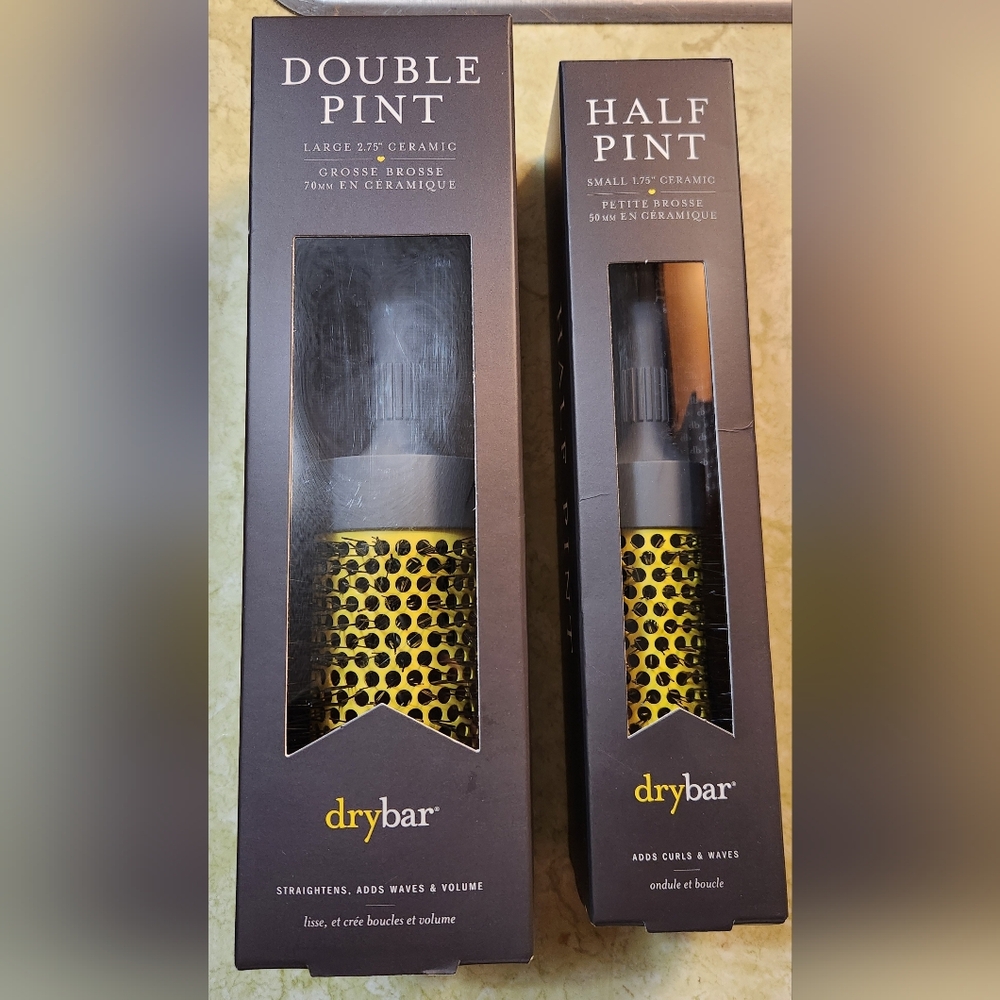 Drybar Yellow Ceramic Double And Half Pint Round Hair Brushes